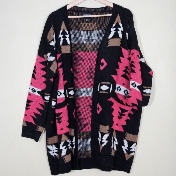Heimish Cardigan Womens 1XL/2XL Multicolor Pockets LS Geo Aztec Tribal Boho Open - Picture 12 of 13